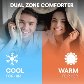 SöMN Kömforte Microfiber Dual Zone Comforter, His and Hers Blankets for Couples, Cool & Warm Two Temperature Comforter, Alternative Down Duvet Insert, Wedding Gift (Beige, Queen)