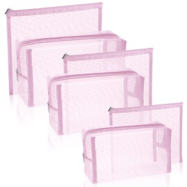 6 Pieces Mesh Makeup Bags Mesh Cosmetic Bag Portable Travel Organizing Zipper Pouch Toiletries Makeup Pouches for Home Office Travel Accessories (Light Pink)