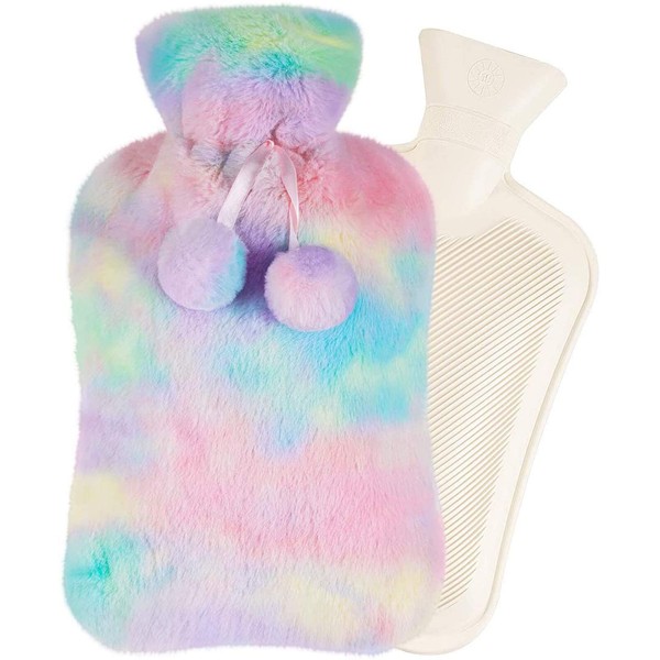 Hot Water Bottle with Super Soft Plush Cover, 2L Pure Natural Rubber Hot Water Bag for Pain Relief, Hot and Cold Therapy