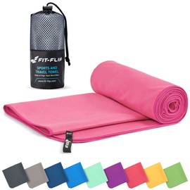 Fit-Flip Microfibre Towel - Compact, Ultra Lightweight & Quick Dry - Perfect for Gym, Travel & Beach - Swimming Towel for Sports, Camping & Hiking (70x140cm Rose + Bag)