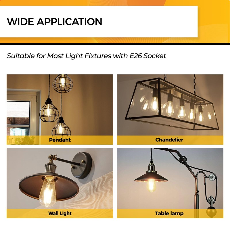 Hizashi LED Edison Bulbs, 6W, Equivalent 60W, Dimmable E26 LED