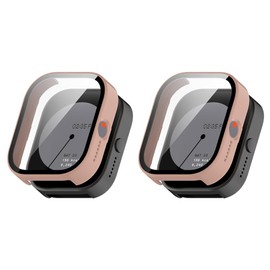 QINOUK Hard PC Case for CMF by Nothing Watch Pro with Built-in Tempered Glass, [Pack of 2] All-Round Anti-Scratch Protective Case Compatible with CMF by Nothing Watch Pro-Pink