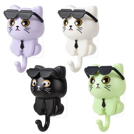 Xialvyu Katzenschlüsselhalter 4 Stück Niedliche Cartoon Katze Schlüsselhaken Sonnenbrille Katze Wandhaken Selbstklebende Kleiderhaken für Kleidung, Schlüssel, Schmuck, Taschen