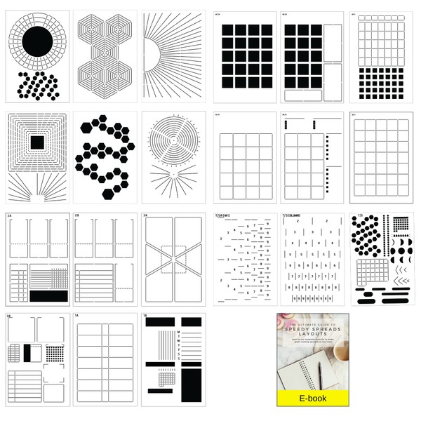 Bullet Bundle Journal Stencils for A5 Planners - 21 Layout Stencils Sized for A5 Dot Grid Journals - DIY Templates for Weekly, Monthly Calendars, Habit Trackers, Time Savers, Productivity Stencils
