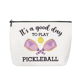 Sudaporn Pickleball Friends Bithday Christmas Gifts Pickleballs Print Makeup Cosmetic Bag Organizer Pickleballs Balls Racket Womens Toiletry Bag It's a Good Day to Play Pickleball Storage Bags Pouch