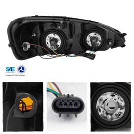 AKKON - For 2004-2008 Pontiac Grand Prix LED Light Tube DRL Black Housing Headlights w/Ember Corner Lamps