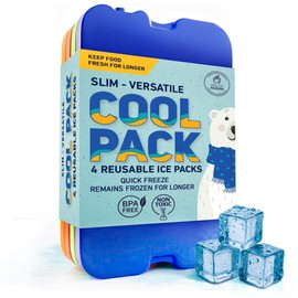 Healthy Packers Ice Packs for Lunch Boxes & Coolers - Original Cool Pack | Slim & Long-Lasting Reusable Ice Pack for Lunch Bags | Freezer Packs for Coolers (Set of 4)