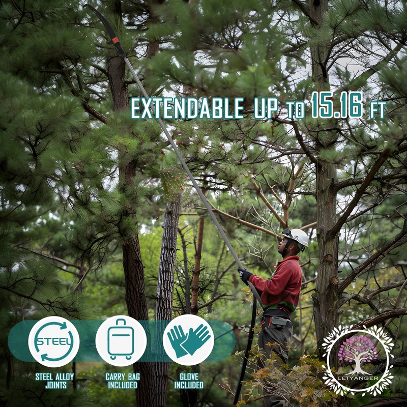 LETYANGER Pole Saws for Tree Trimming, 15ft Extendable Long Tree