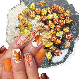 100Pcs Maple Leaf Nail Charms Multi Shape Colorful Fall Nail Art Charms Resin Thanksgiving Nail Art Rhinestones Flat Back Mixed Color Autumn Nail Rhinestone Diamonds for Women Girls Crafts Jewel Decor