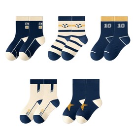 MHwan Children's socks, 5 pairs of football children's socks made of cotton, soft and breathable, elastic and non-binding, medium thickness, can be worn at any time of year (23-30 (30-36), blue