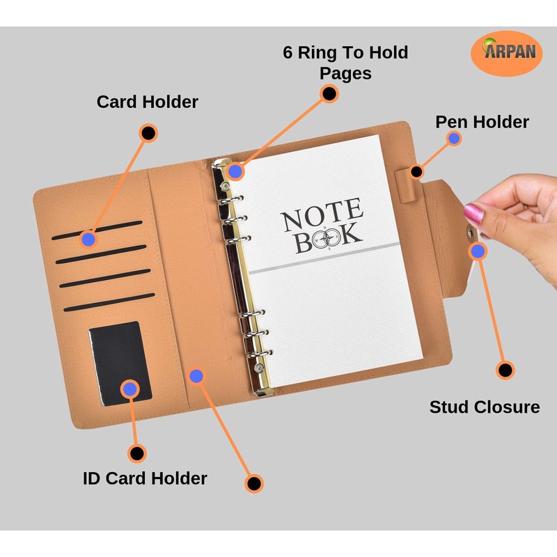 Arpan A5 Executive Personal Organiser Ruled Notebook Padded Leather Cover
