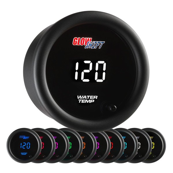 GlowShift 10 Color Digital 300 F Water Coolant Temperature Gauge Kit - Includes Electronic Sensor - Multi-Color LED Display - Tinted Lens - for Car & Truck - 2-1/16" (52mm)