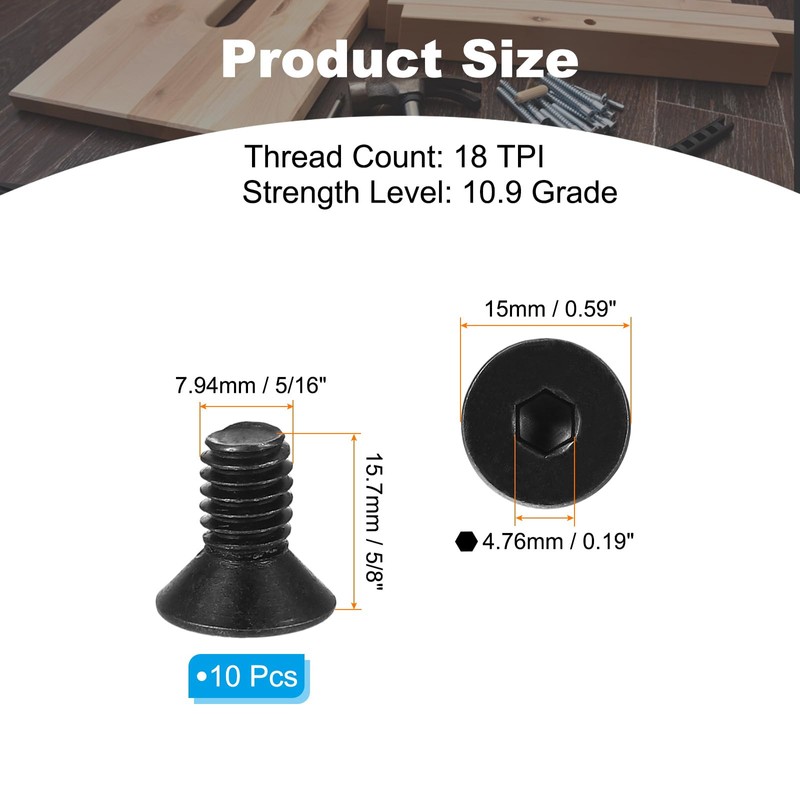 PATIKIL Hex Socket Cap Screw 5/16-18 x 5/8" Flat Head