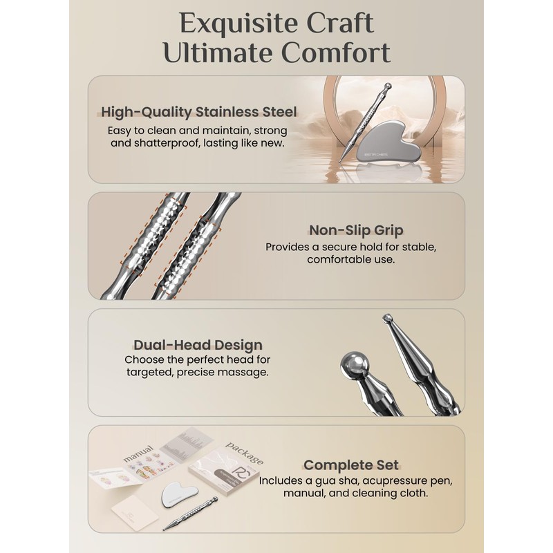 Rena Chris Stainless Steel Gua Sha and Acupuncture Pen, Manual