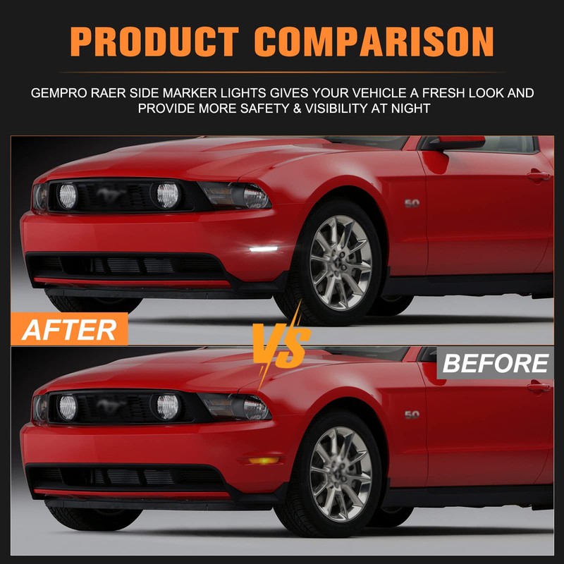 Gempro LED Front Side Marker Lights for Ford Mustang 2010-2014