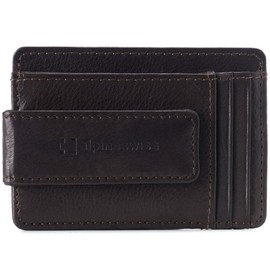 alpine swiss Harper Mens RFID Slim Money Clip Front Pocket Wallet Minimalist Leather ID Card Holder Brown