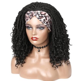 Czrleaty Dreadlock Braided Wigs with Headband Synthetic Goddess Faux Locs Hair Wig with Curly Ends Freetress Twist Crochet Hair Wigs For Black Women and Men (1B, Heandband)