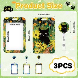 3PCS Black Cat Badge Reel with ID Badge Holder Heavy Duty Retractable Reel Badge Clip Cat Badge Holder with Name Tag Card Holder for Nurse Teacher Student Office Women Men