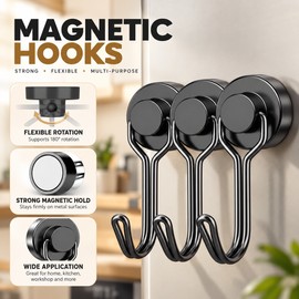 Magnetic Hooks 6-Pack for Home Organization – Swivel Swing Design for Fridge, Kitchen, Grill and Everyday Hanging Needs