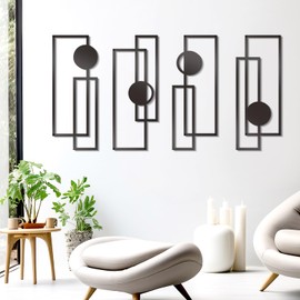 Zzbakress 4 Pcs Large Black Wall Decor Abstract Metal Wall Art Minimalist Geometric Wall Decor for Living Room Modern Single Line Art Wall Decor for Bedroom Study Bathroom Kitchen (Concise, 4)