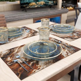 MARBLELIZED - Washable American Placemats, Brown Marble Effect Fabric Placemats, Set of 6 (30 x 45 cm) - Elegant, Ideal for Breakfast, Lunch and Dinner, Gift Idea, 100% Made in Italy
