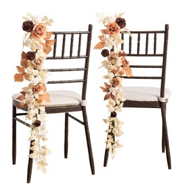 Ling's Moment Fall 10pcs Wedding Chair Decorations Aisle Floral Swag Artificial Pew Flowers Hanging Garland Terracotta Rust & Sepia for Ceremony Reception Church Rose Floral Arrangement Party Outdoor