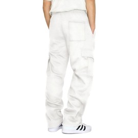 Men's Cargo Sweatpants Casual Fleece Joggers Loose Fit Open Bottom Athletic Pants for Men with Pockets White XXL