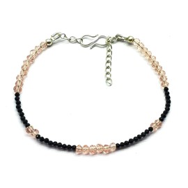 7 Inch Adjustable Rose Quartz & Black Spinel 2-3 mm Rondelle Shape Faceted Cut Sterling Silver Plated Link Chain Clasp Bracelet for Unisex Women Teen Girls, Handmade in India Discount_14, Sterling