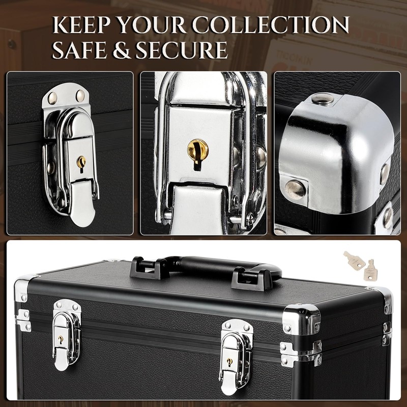 ZEDKEHO Vinyl Record Storage Box with Lock, Holds 35+ LP