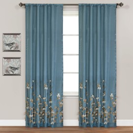 Lush Decor Flower Drops Window Curtain Single Panel, 95" L x 42" W, Blue