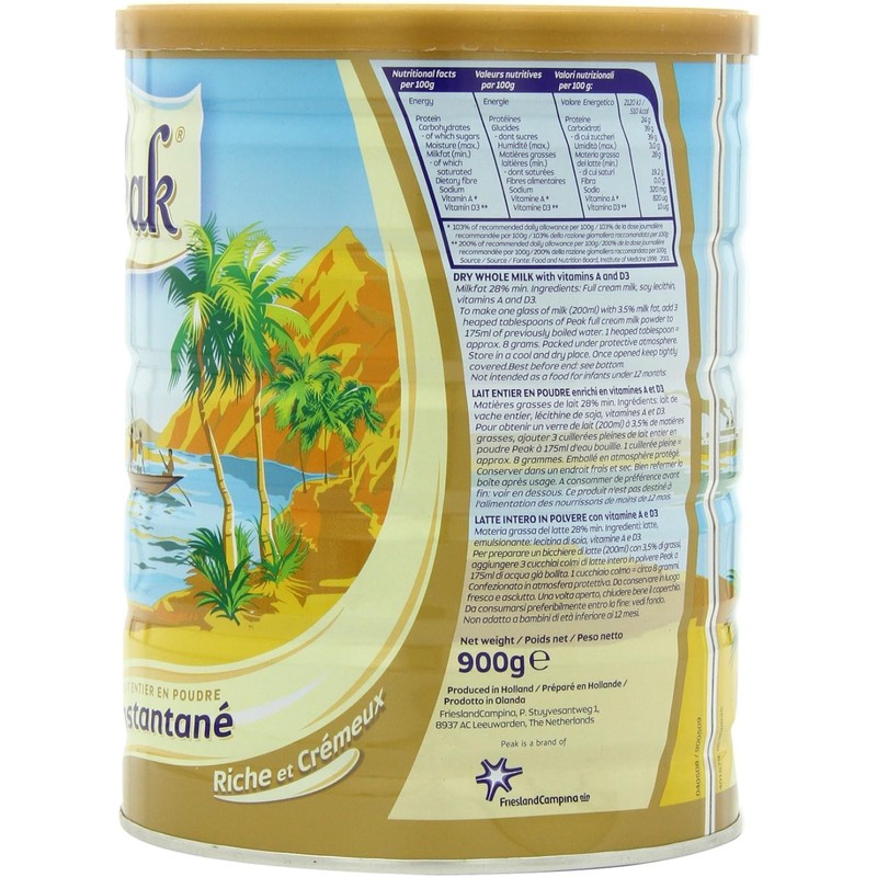 Peak Whole Milk Powder, 2 Pound (900g) Can - European