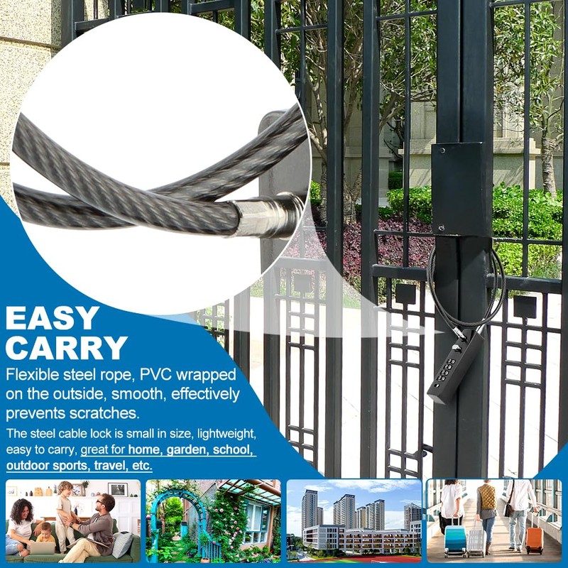 Cable Locks with Combination, Gate Locks for Outdoor Fence Gate,