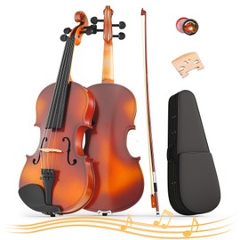 4/4 Full Size Beginner Violin, Acoustic Fiddle Set for Adults, Teens, and Students (Age 12+), with Case, Bow, Bridge, and Rosin (Natural+Brown)