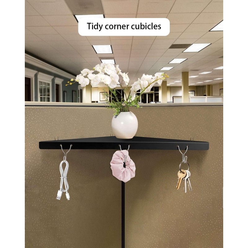 FEYRUN Metal Cubicle Corner Shelf with 3 Hooks for Office