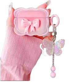 Case for AirPods pro/Airpods pro 2 with Bow Design and Iridescent Butterfly Charm. Female case for airpods pro2 AirPods case for Ledies
