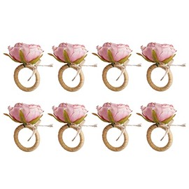 Juego de 8 servilleteros de flores de peonía rosa, hechos a mano, para decoración de mesa para bodas, otoño, fiestas diarias, picnics, banquetes, almuerzos, cumpleaños, Navidad, San Valentín
