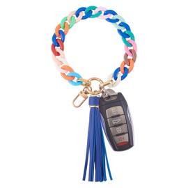 WEWAYSMILE Wristlet Keychain for Women, Acrylic Chain Link Wristlet Keychain Boho Car Keychain with Leather Tassel, Colorful, 280mm