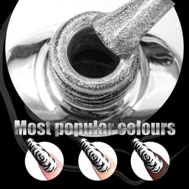 U-Shinein Hema Free Metallic Gel Nail Polish, Glitter Silver 3D Bright Mirror Effect Metal Gel Polish Long-Lasting High Glossy Metallic Nail Gel Soak Off UV/LED DIY Nail Art 5ml