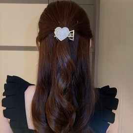 Wiwpar Rhinestone Heart Hair Claw Clips for High Ponytail Gold Metal Hair Claw Clips Hair Claw Clips Heart Small Jaw Clip Hair Clamp Hair Accessories for Women Girls Party Prom (Gold)