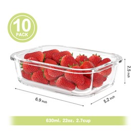 Bayco 10 Pack Glass Meal Prep Containers, Glass Food Storage Containers with Lids, Airtight Glass Lunch Bento Boxes, BPA-Free & Leak Proof (10 lids & 10 Containers) - White