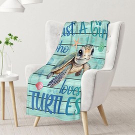 Sea Turtle Blanket - Soft, Fuzzy & Warm - 40"x50" Small Blanket for Couch, Sofa - Blue Cute Throw Gifts for Adults, Kids