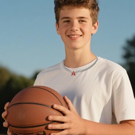 Esirly Basketball Necklaces for Men Stainless Steel Initial Necklace with Letter A-Z 6.5mm Cuban Chain Adjustable Gifts for Men Boys 16+2 Inches