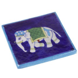 GURU SHOP Hand-painted Indian ceramic tile, vintage ceramic coasters, motif 17, blue, 10 x 10 x 1 cm, coasters, trays