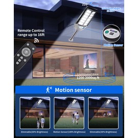 Kwinmyso Solar Flood Lights Outdoor,Solar Powered Street Light with Motion Sensor,IP66 Waterproof,6500K Dusk to Dawn Security Light with Remote for Yard, Garden,Patio-2 Packs