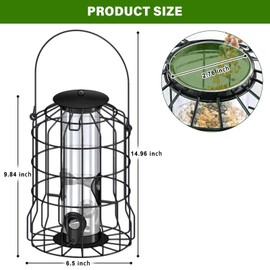Caged Bird Feeders Metal, Squirrel-Proof Wild Bird Feeders, Clear Tube Feeders Hanging Outside Starling Proof, Detachable Cleaning, 4 Feed Ports