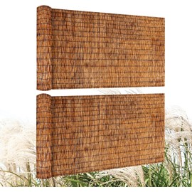 Natural Reed Fencing Rolls,2PACK 4.6FT X 16.4FT Reed Screen Curtain Fence Covering Privacy for Outdoor Backyard Patio（Brown）