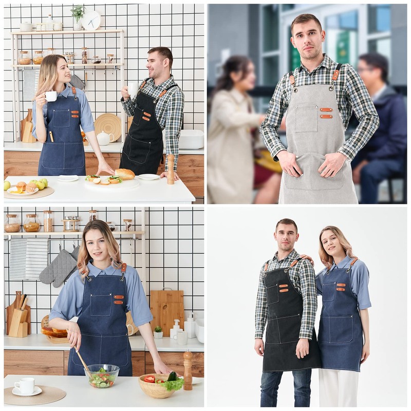 Work Apron with Pockets,Unisex Apron with Adjustable Belt and Waterproof