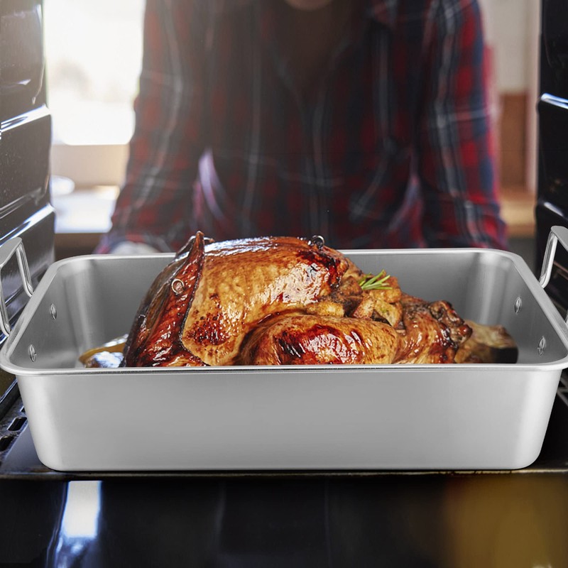 Leonyo Large Turkey Roasting Pan with V-shaped Rack, Rectangular 16