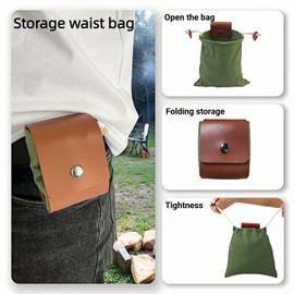 Foldable Waxed Canvas Foraging Bag - Hands Free Waist Pack for Hiking, Camping & Berry Picking, Waterproof Tactical Hip Pouch ，Mushroom Picking(Army Green),8.94X8.66IN