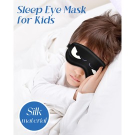 Miss Adola Sleep Mask for Kids - Silk Eye Mask for Sleeping Cute Cartoon Kids Sleep Mask for Boys Girls Teens Soft Smooth Adjustable Straps Silk Kids Eye Cover, Black White Eyes